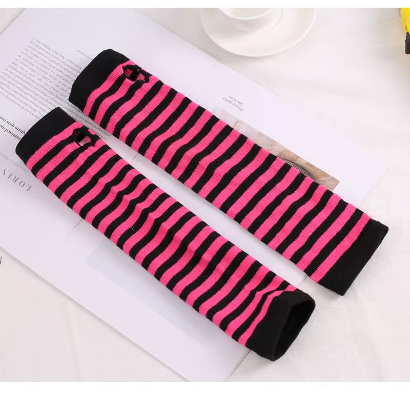 New Fashion Long Glove Arm Cover Classic Black and White Striped Fingerless Cotton Long Wristband