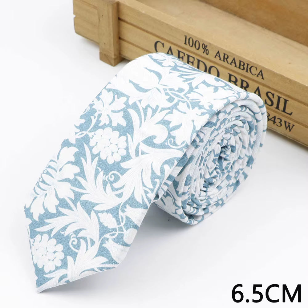 New Floral Print Tie for Men Women Skinny Cotton Neck Tie for Wedding Casual Mens Neckties Suits Collar Neck Ties Gift for Man