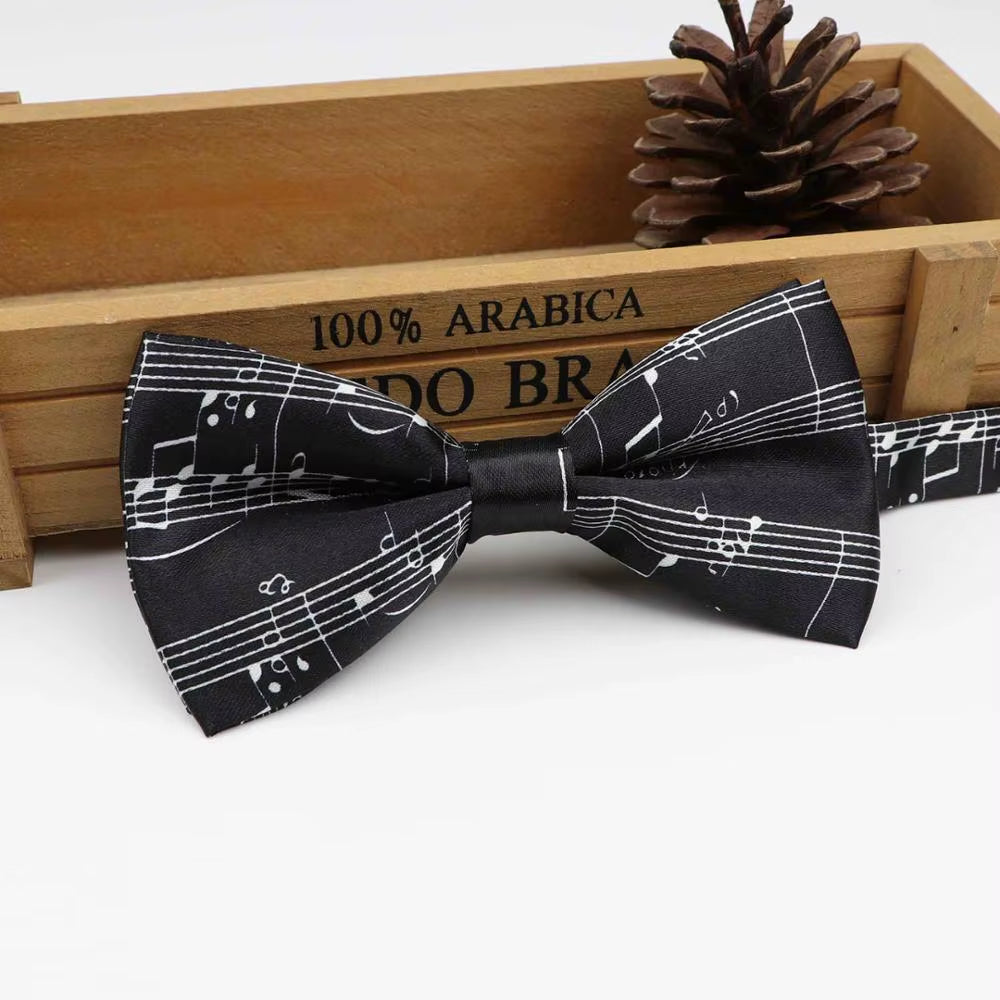 Mens Music Bow Tie Character Moustache Bowtie Smooth Camouflag Note Necktie Soft Polyester Butterfly Festival Striped Ties