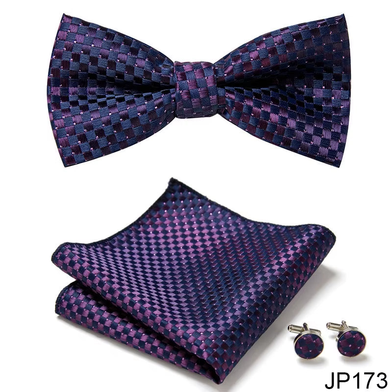 Slim Tie Set Men Bow Tie and Pocket Square Bowtie Necktie Cravate Handkerchief Man Corbatas Hombre Pajarita Fit Wedding