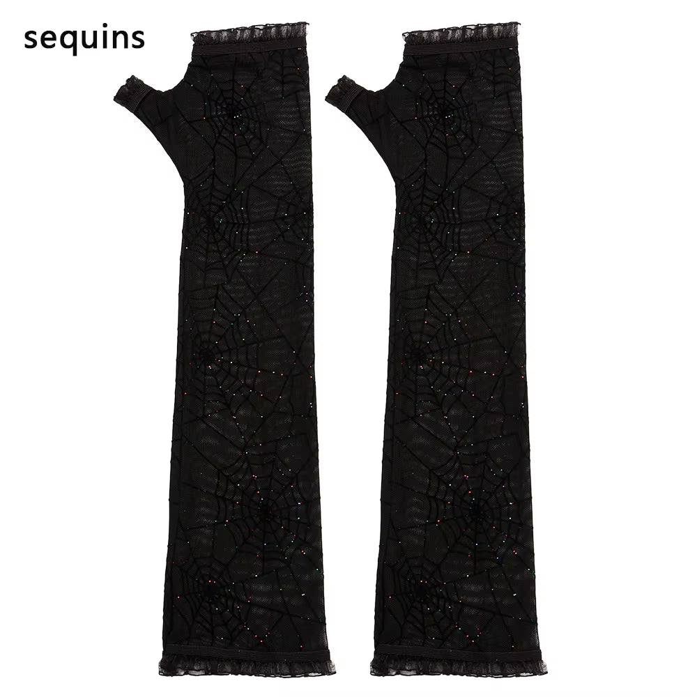 Sexy Gothic Punk Mittens Christmas Halloween Lace Gloves Stretchy Mesh Floral Fancy Dress Halloween Cosplay Wedding Bride Xmas