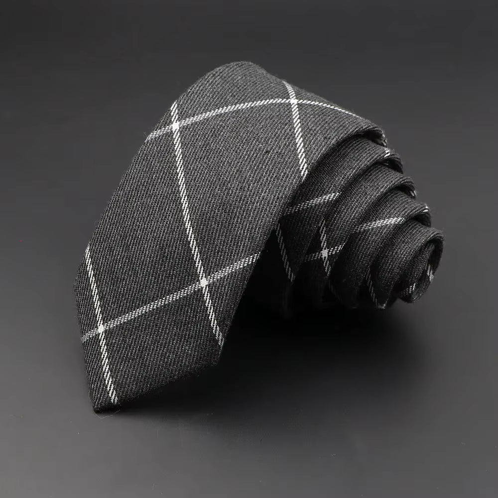 Mens Ties 6Cm Classic Cotton Handmade Skinny Grey Plaid Neckties Striped Narrow Collar Slim Cashmere Casual Tie Accessories Gift