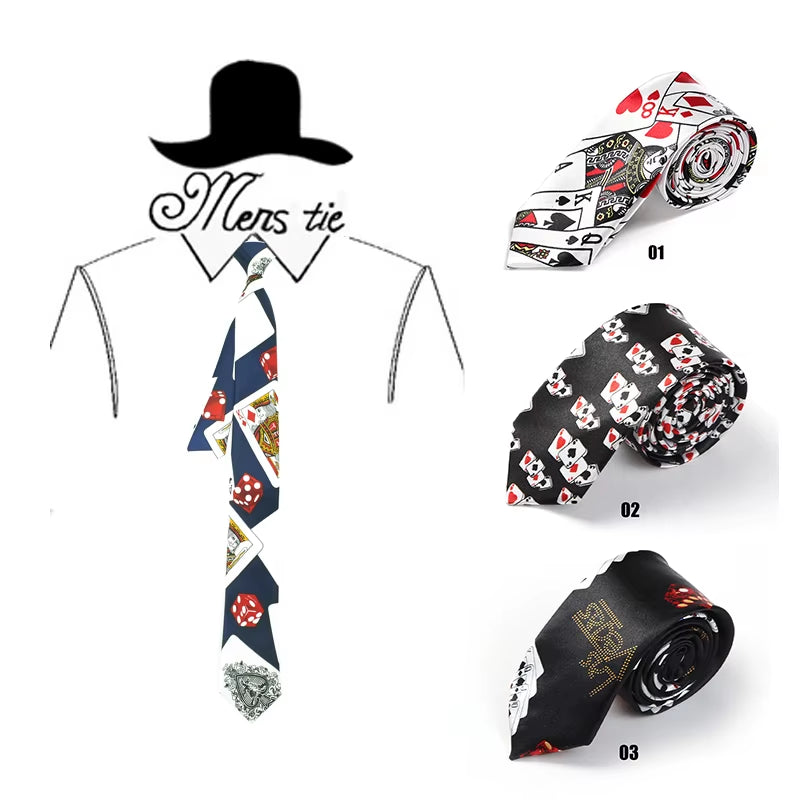 Mens Ties Necktie Formal Dress Gift Wedding Shirts Cravat 2 Inch Wide Fashion Playing Cards / Poker White Classic Party Business