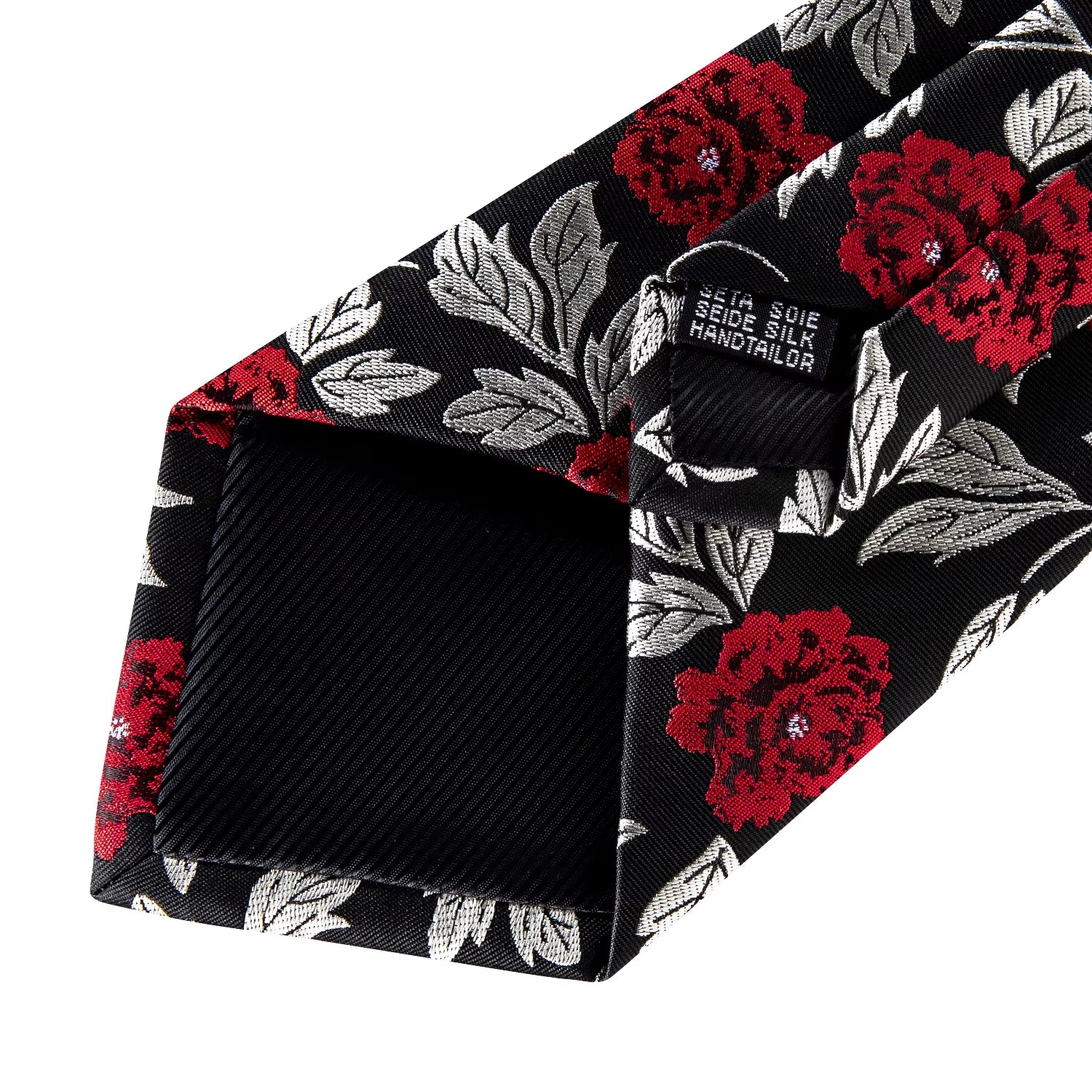 Black Red Rose Floral Ties for Men 8Cm Men'S Silk Neck Tie Handkerchief Cufflinks Set Business Wedding Tie Gift for Men