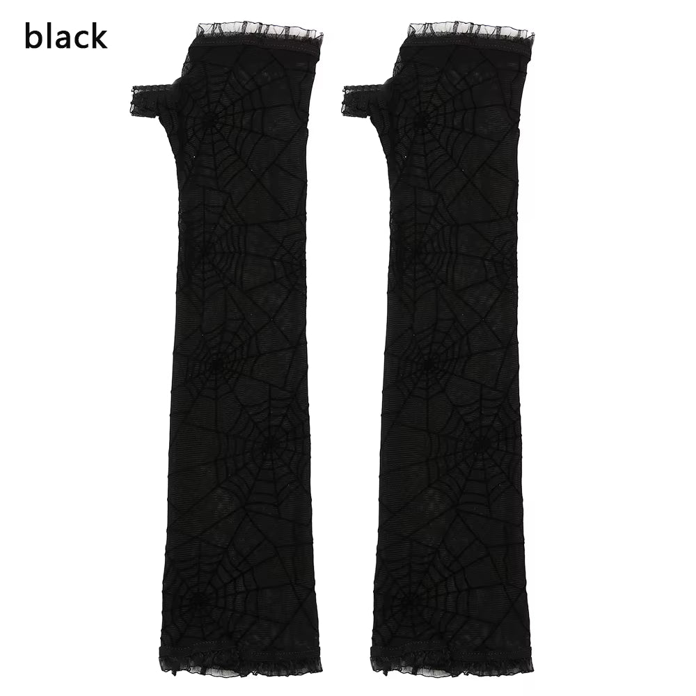 Sexy Gothic Punk Mittens Christmas Halloween Lace Gloves Stretchy Mesh Floral Fancy Dress Halloween Cosplay Wedding Bride Xmas