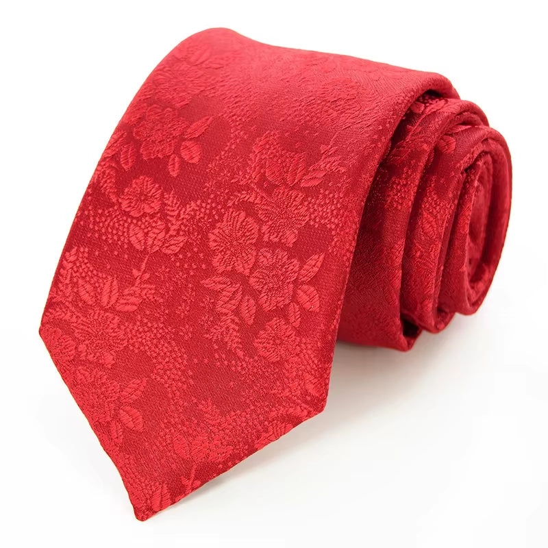 New Designs Classic Silk Men Tie Floral Rose 8Cm Red Jacquard Necktie Gravata Ties for Men Formal Wear Business Wedding