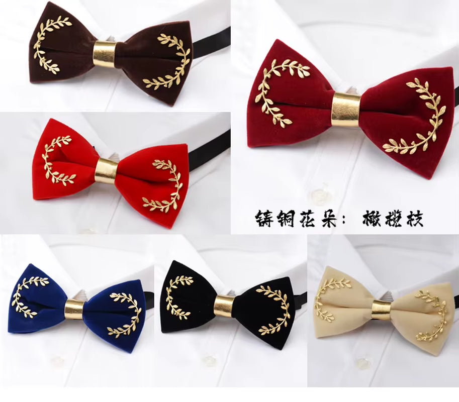 New Fashion Men'S Gold Velvet Bowtie Christmas Metal Decorated Wedding Luxury Bow Ties Trendy Collar Jewelry Gifts for Men