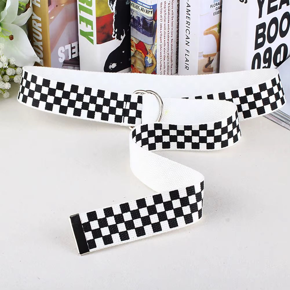 Casual Men Women Waistband Black White Plaid Belt Canvas Checkerboard Belts Cummerbunds Canvas Waist Belts Casual Checkered