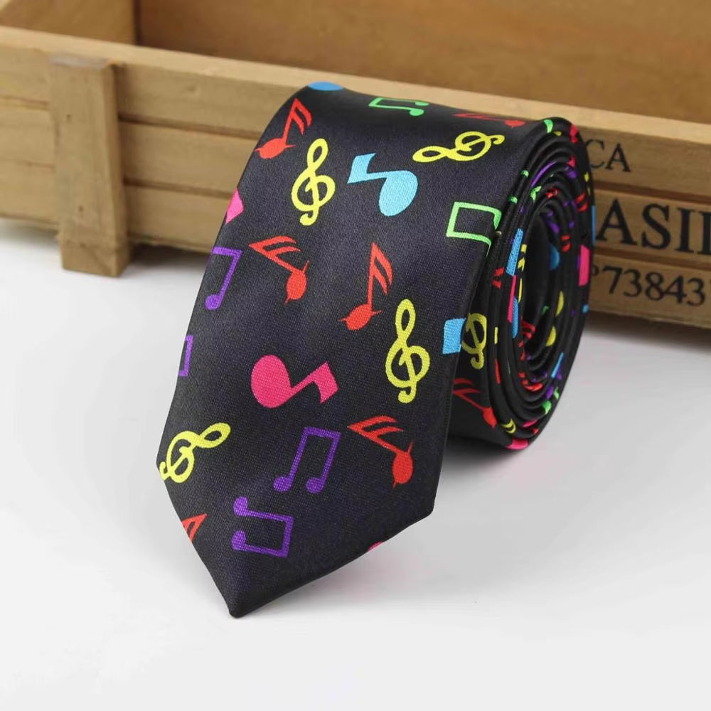 New Style Men'S Fashion Neckties Helloween Festival Christmas Tie Soft Designer Character Necktie Music Score Piano Guitar