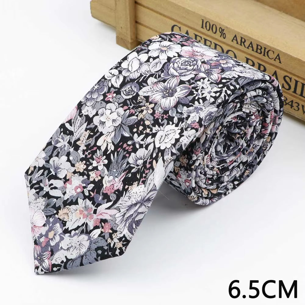 New Floral Print Tie for Men Women Skinny Cotton Neck Tie for Wedding Casual Mens Neckties Suits Collar Neck Ties Gift for Man