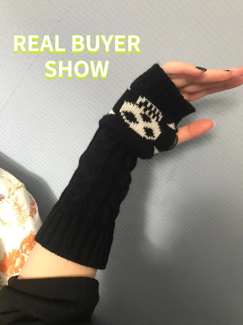 Fashion Women Winter Gloves Wrist Arm Hand Warmer Knitted Long Fingerless Gloves Mitten Stretch Solid Touch Screen Gloves Gothic