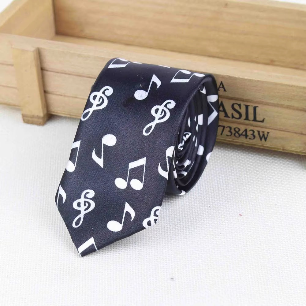 New Style Men'S Fashion Neckties Helloween Festival Christmas Tie Soft Designer Character Necktie Music Score Piano Guitar