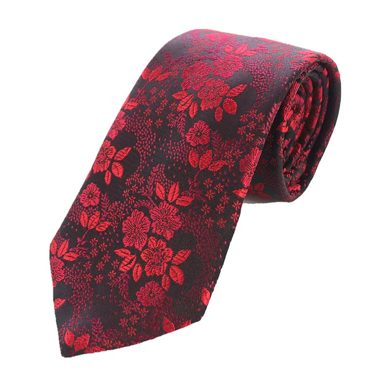 New Designs Classic Silk Men Tie Floral Rose 8Cm Red Jacquard Necktie Gravata Ties for Men Formal Wear Business Wedding