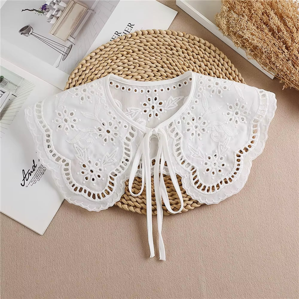 Multifunctional Sunscreen Detachable Doll Fake Collar Shawl Lapel Mesh Embroidery Floral Lace False Collar Clothes Accessory