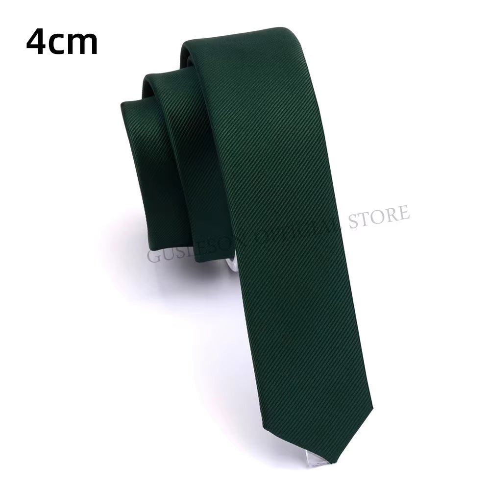 GUSLESON Quality Casual 4Cm Slim Solid Tie Red Yellow Green Ties Handmade Fashion Men Woven Skinny Necktie for Wedding Party