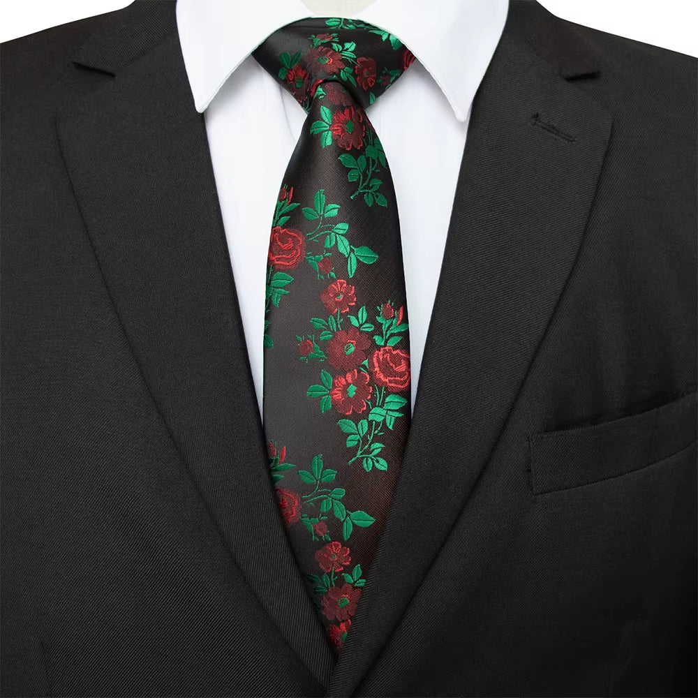 New Designs Classic Silk Men Tie Floral Rose 8Cm Red Jacquard Necktie Gravata Ties for Men Formal Wear Business Wedding