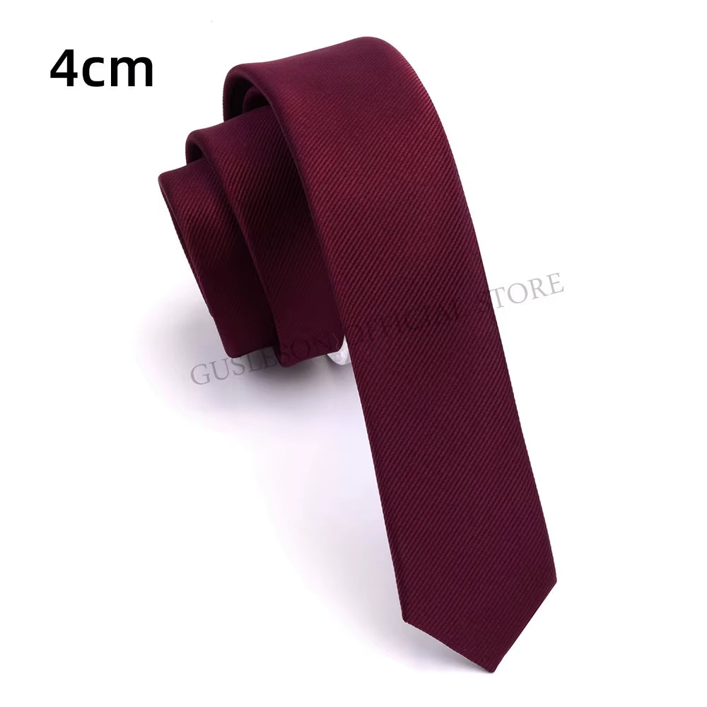 GUSLESON Quality Casual 4Cm Slim Solid Tie Red Yellow Green Ties Handmade Fashion Men Woven Skinny Necktie for Wedding Party