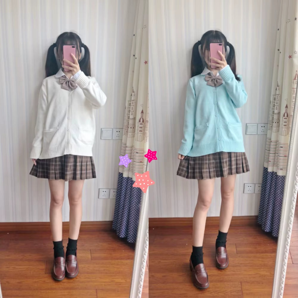 Japan School Sweater Spring and Autumn 100% V-Neck Cotton Knitted Sweater JK Uniforms Cardigan Multicolor Girls Student Cosplay