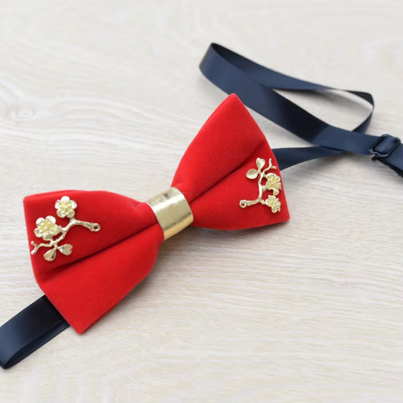 New Fashion Men'S Gold Velvet Bowtie Christmas Metal Decorated Wedding Luxury Bow Ties Trendy Collar Jewelry Gifts for Men