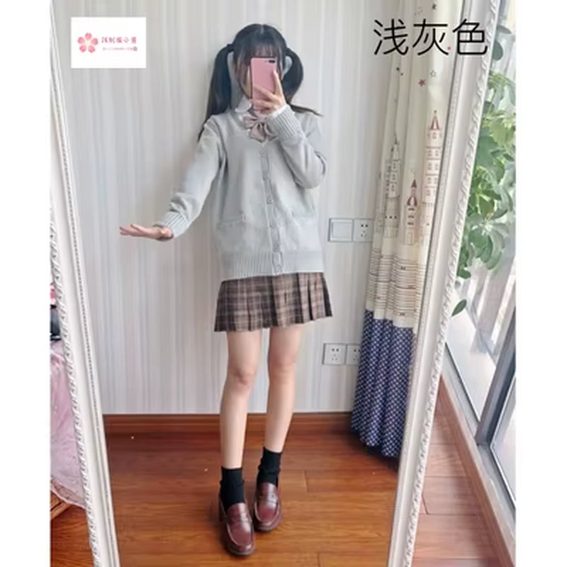 Japan School Sweater Spring and Autumn 100% V-Neck Cotton Knitted Sweater JK Uniforms Cardigan Multicolor Girls Student Cosplay