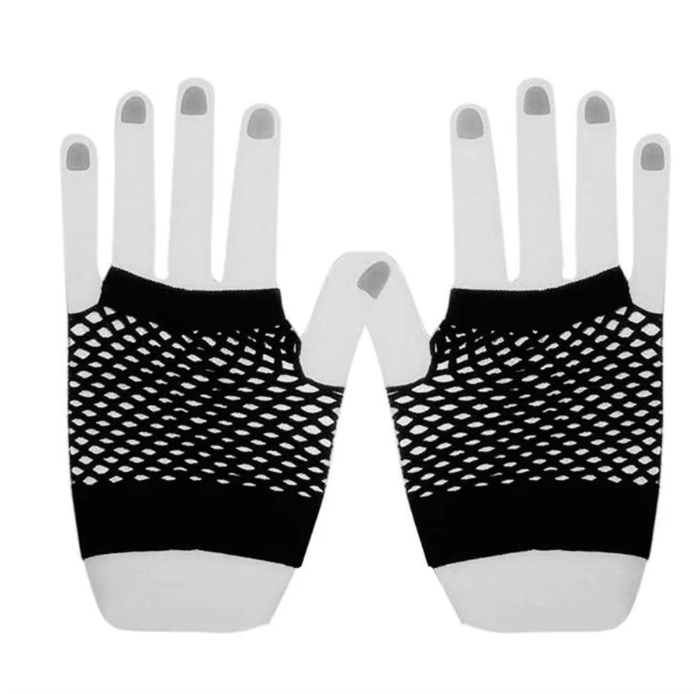 Solid Color High Quality Fingerless Short Fishnet Gloves Fish Net Black Fancy Party Dance Club Nylon Spandex Mesh Short Gloves