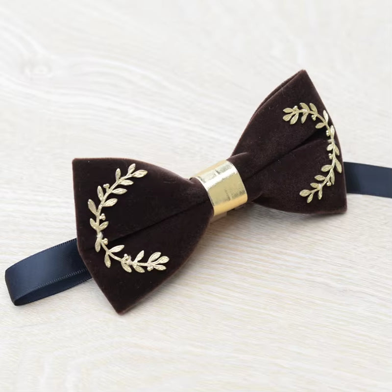 New Fashion Men'S Gold Velvet Bowtie Christmas Metal Decorated Wedding Luxury Bow Ties Trendy Collar Jewelry Gifts for Men