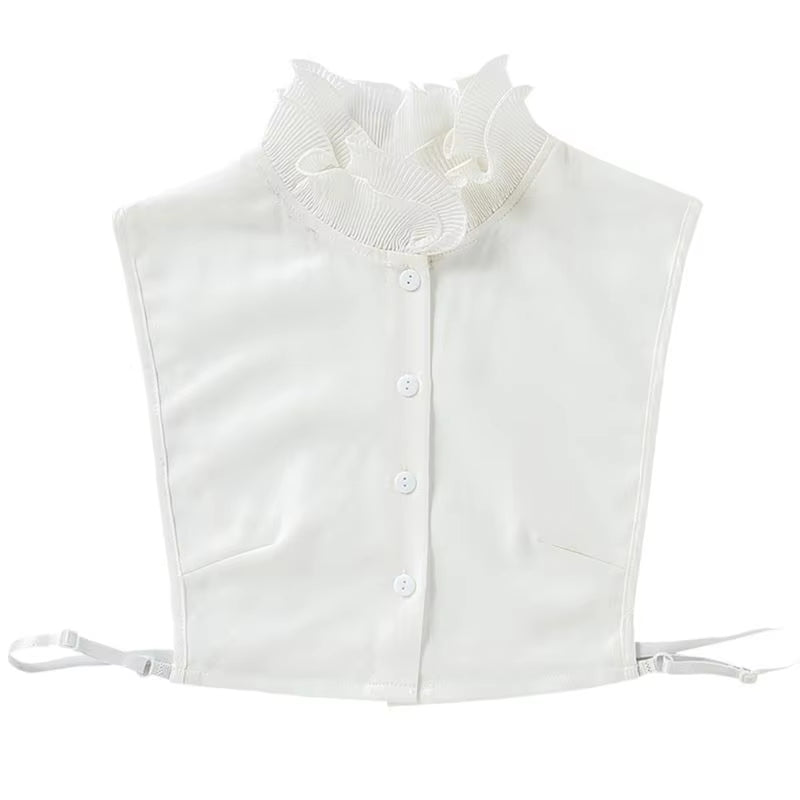 Women Sweet Layer Agaric Ruffles Stand False Fake Collar Button down Half-Shirt