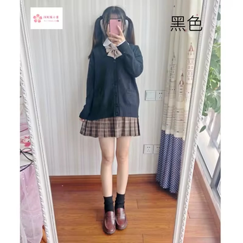 Japan School Sweater Spring and Autumn 100% V-Neck Cotton Knitted Sweater JK Uniforms Cardigan Multicolor Girls Student Cosplay