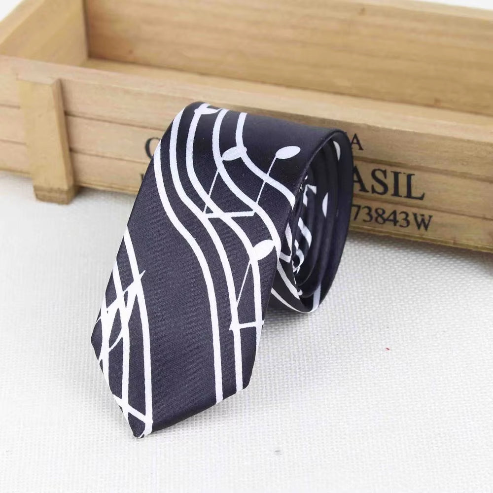 New Style Men'S Fashion Neckties Helloween Festival Christmas Tie Soft Designer Character Necktie Music Score Piano Guitar