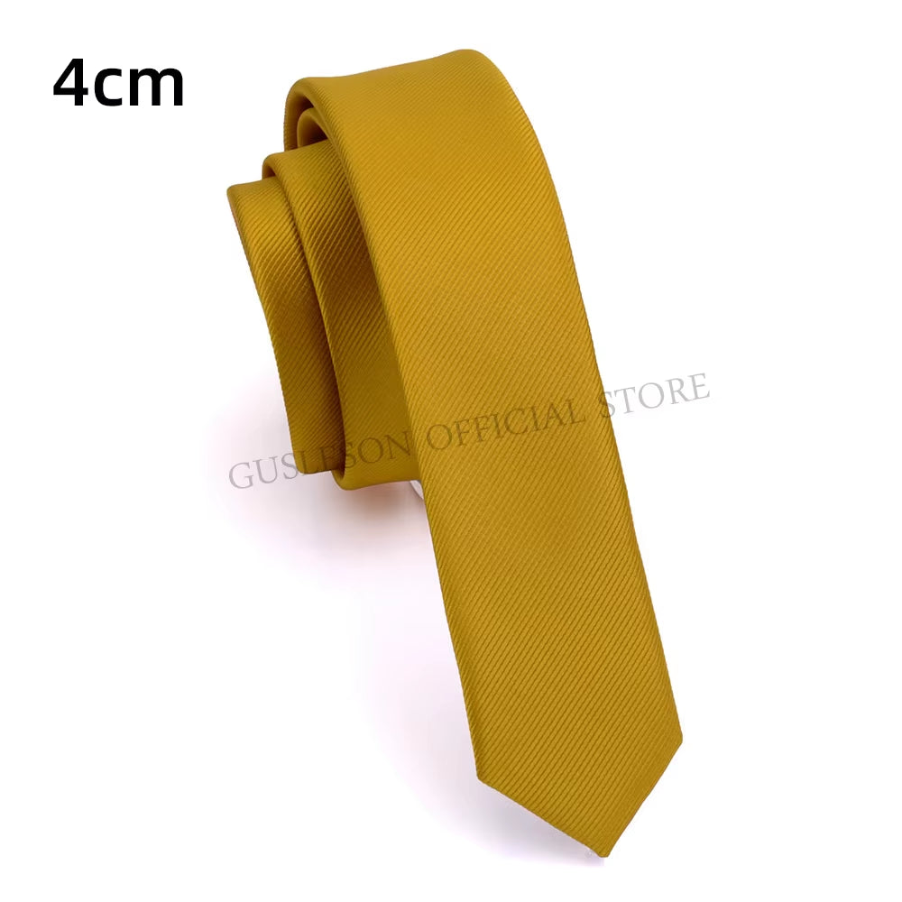 GUSLESON Quality Casual 4Cm Slim Solid Tie Red Yellow Green Ties Handmade Fashion Men Woven Skinny Necktie for Wedding Party