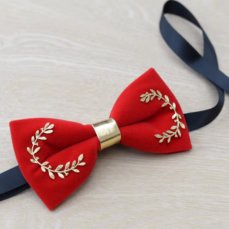 New Fashion Men'S Gold Velvet Bowtie Christmas Metal Decorated Wedding Luxury Bow Ties Trendy Collar Jewelry Gifts for Men