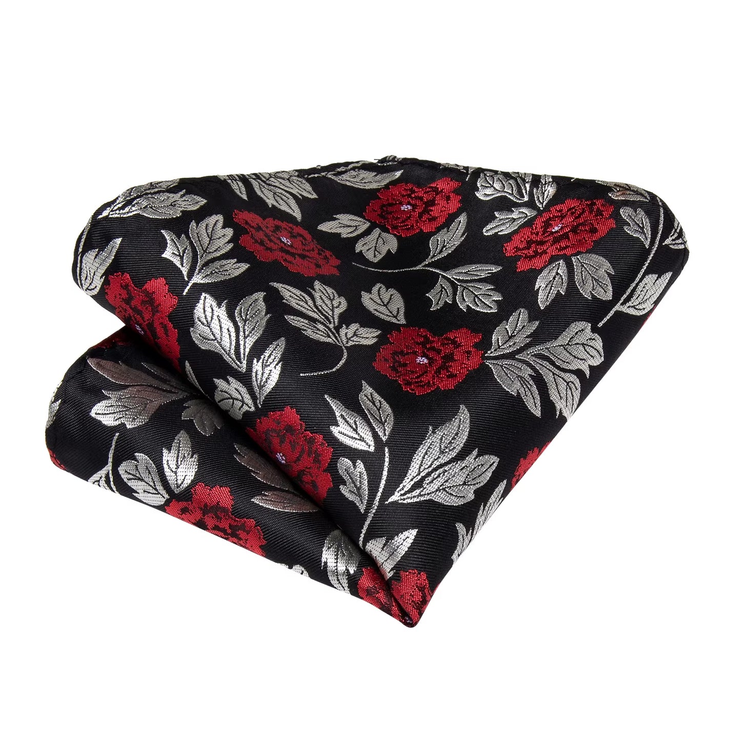 Black Red Rose Floral Ties for Men 8Cm Men'S Silk Neck Tie Handkerchief Cufflinks Set Business Wedding Tie Gift for Men