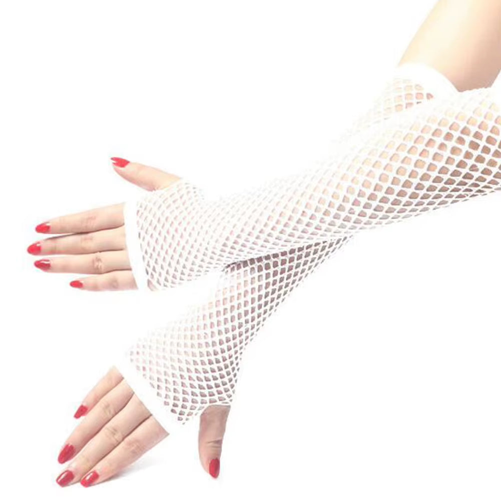 Solid Color High Quality Fingerless Short Fishnet Gloves Fish Net Black Fancy Party Dance Club Nylon Spandex Mesh Short Gloves