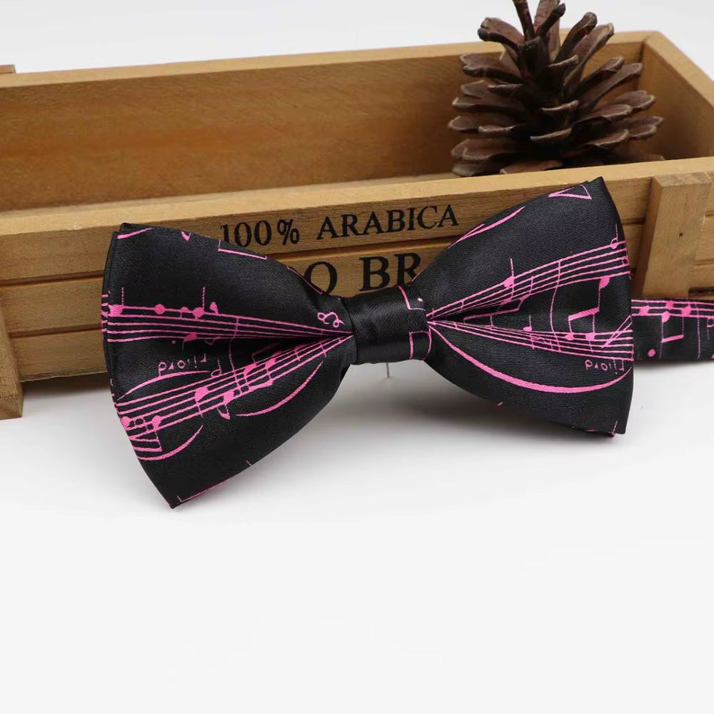 Mens Music Bow Tie Character Moustache Bowtie Smooth Camouflag Note Necktie Soft Polyester Butterfly Festival Striped Ties