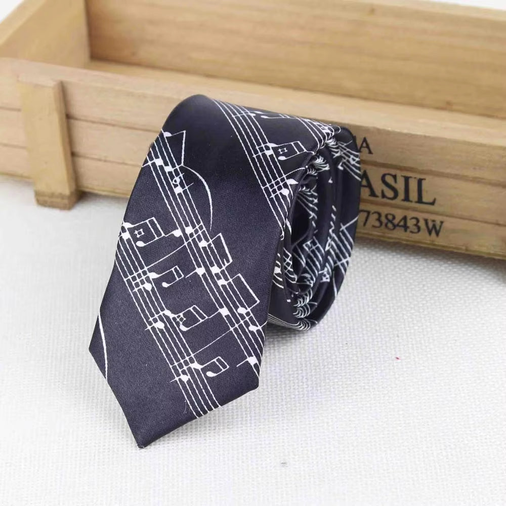 New Style Men'S Fashion Neckties Helloween Festival Christmas Tie Soft Designer Character Necktie Music Score Piano Guitar