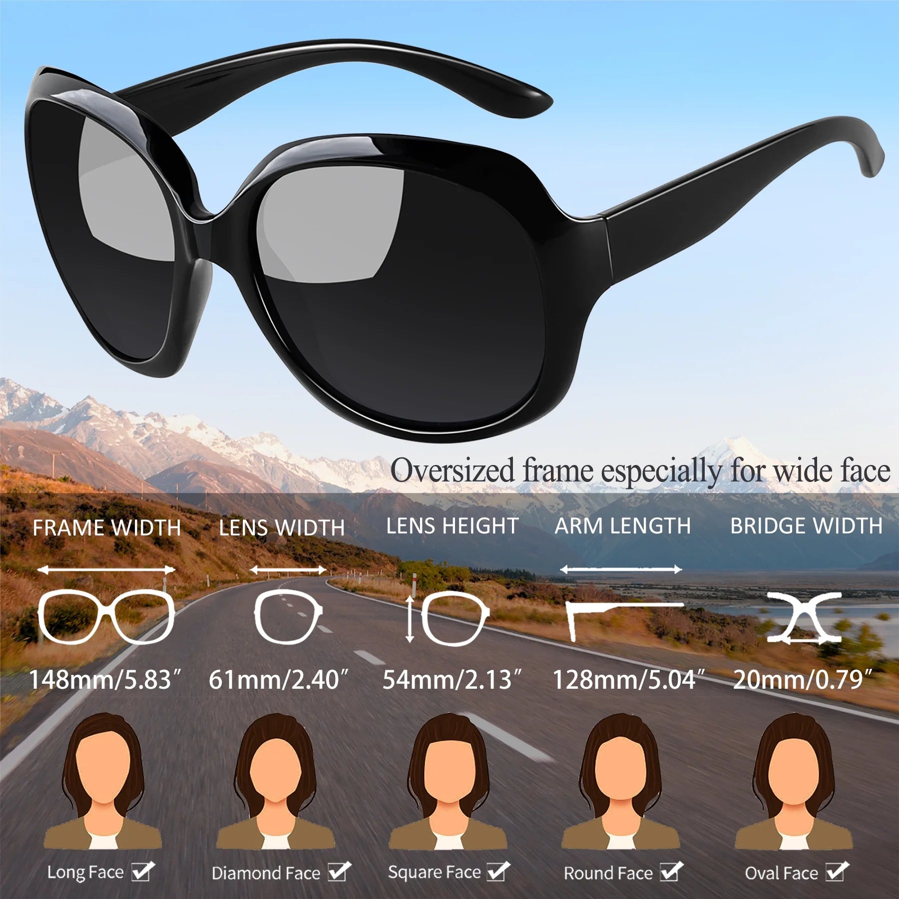 Polarized Sunglasses for Women Large Oval Thick Frame Sun Glasses Shades UV Protection (Gradient Brown)