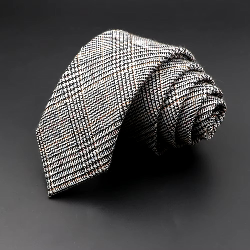 Mens Ties 6Cm Classic Cotton Handmade Skinny Grey Plaid Neckties Striped Narrow Collar Slim Cashmere Casual Tie Accessories Gift