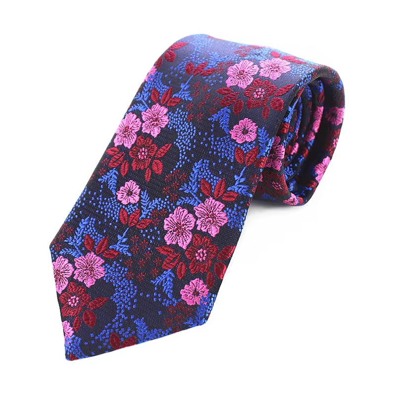 New Designs Classic Silk Men Tie Floral Rose 8Cm Red Jacquard Necktie Gravata Ties for Men Formal Wear Business Wedding