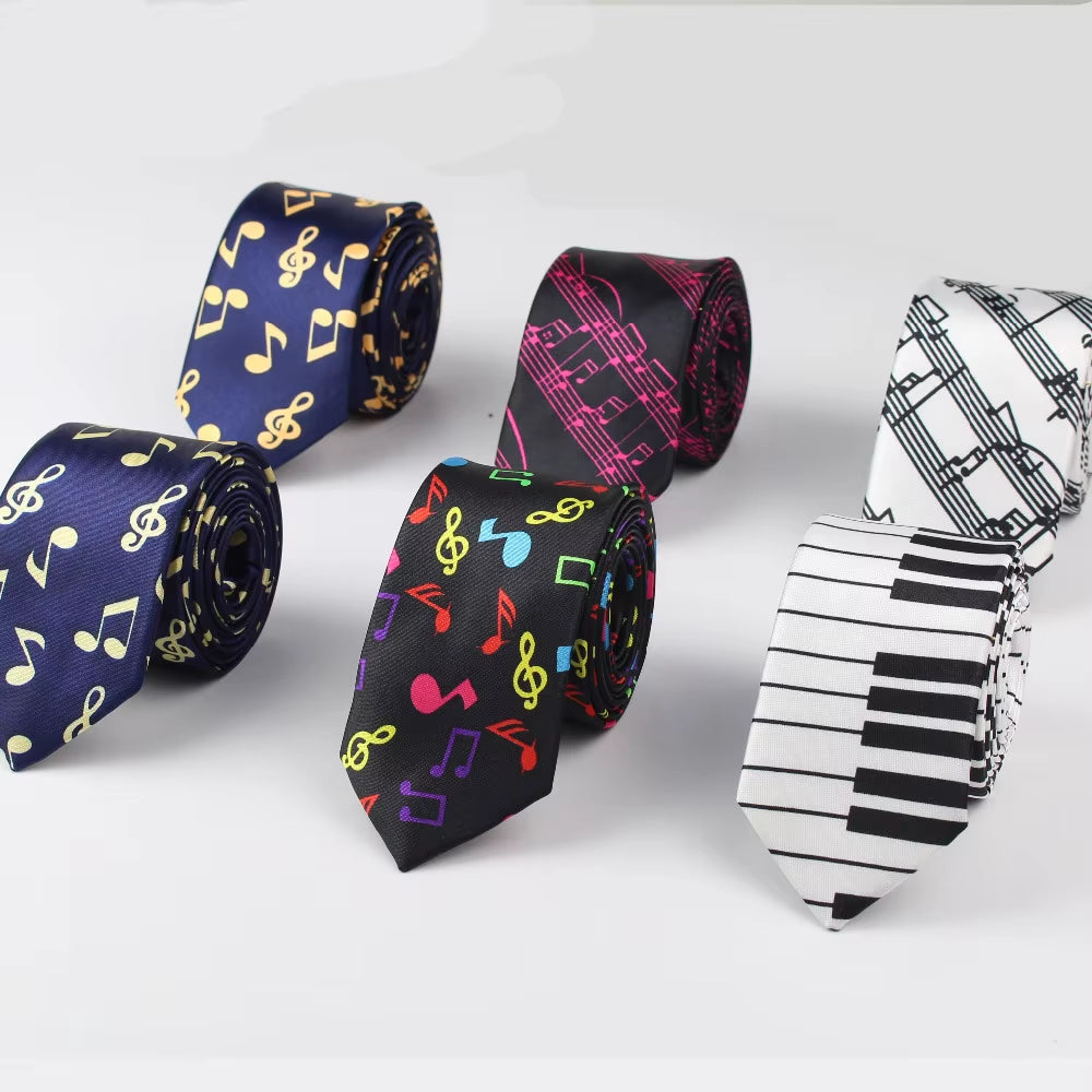 New Style Men'S Fashion Neckties Helloween Festival Christmas Tie Soft Designer Character Necktie Music Score Piano Guitar