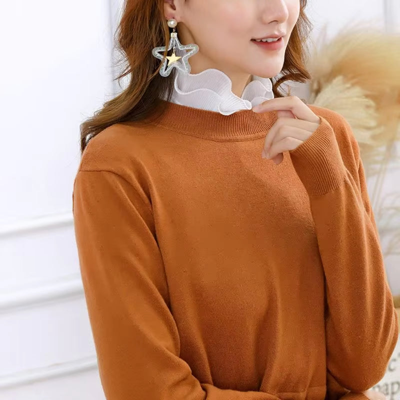 Women Sweet Layer Agaric Ruffles Stand False Fake Collar Button down Half-Shirt