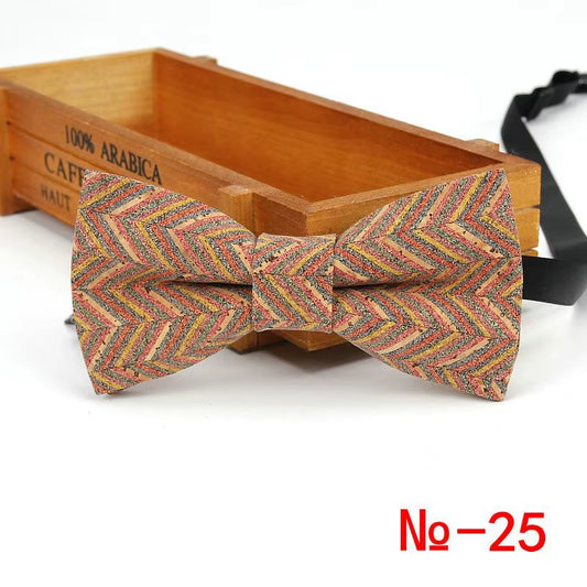 Top New Men'S Vintage Striped Dot Cork Wooden Bowtie for Man Wedding Casual Business Retro Wood Bow Tie Butterfly Accessories