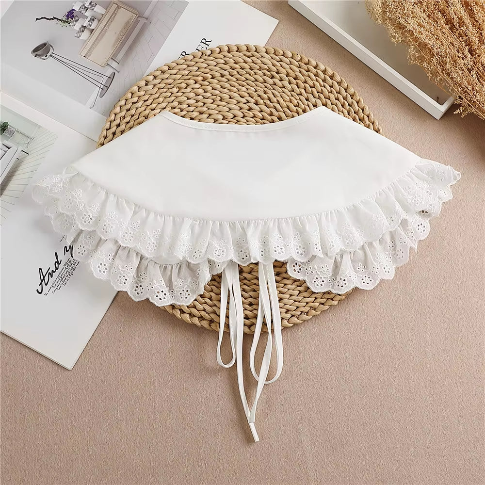 Multifunctional Sunscreen Detachable Doll Fake Collar Shawl Lapel Mesh Embroidery Floral Lace False Collar Clothes Accessory