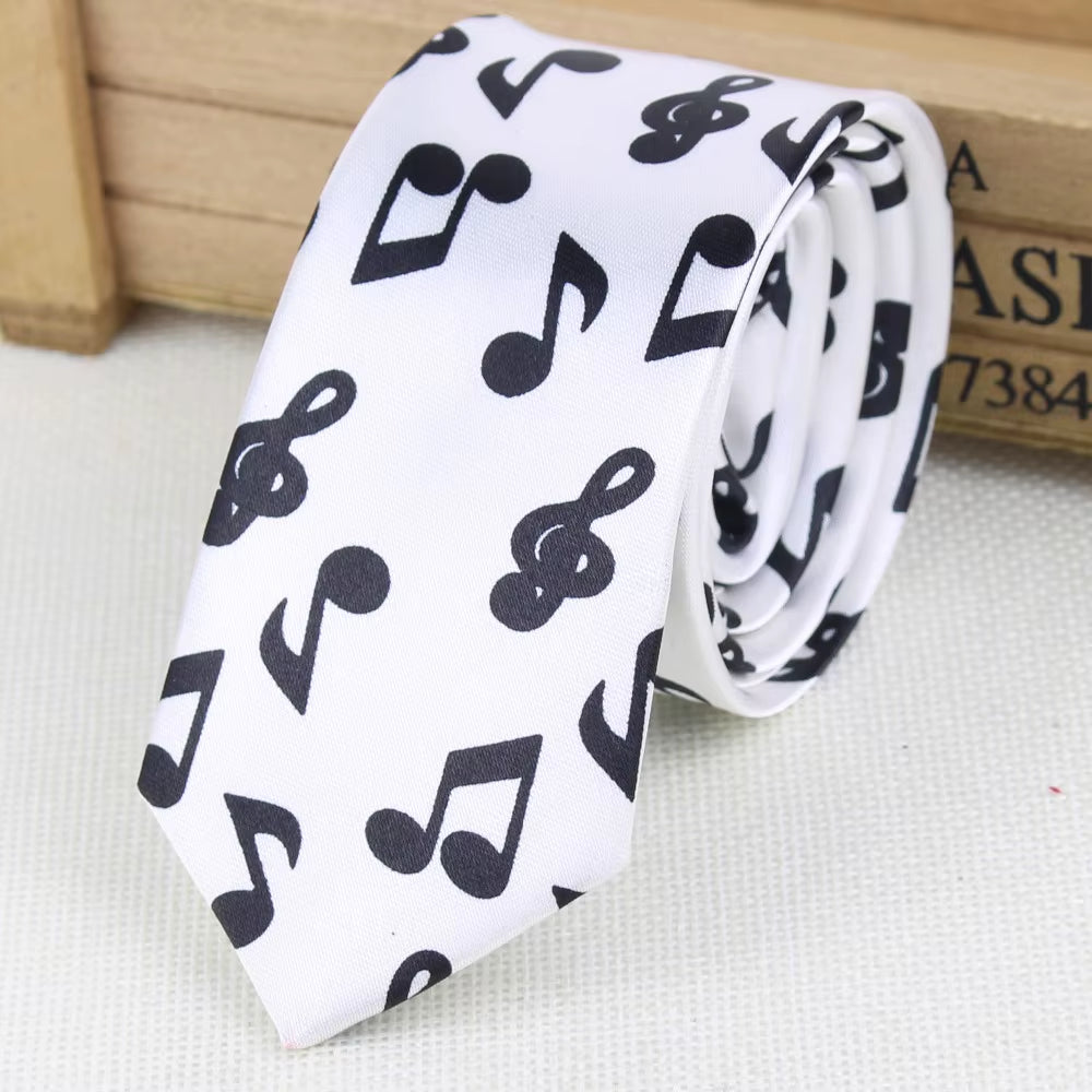 New Style Men'S Fashion Neckties Helloween Festival Christmas Tie Soft Designer Character Necktie Music Score Piano Guitar