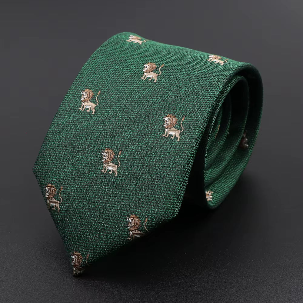 New Casual Men'S Ties Dog Lion Bear Horse Flower Pattern Red Blue Jacquard Necktie for Men Wedding Groom Business Accessories