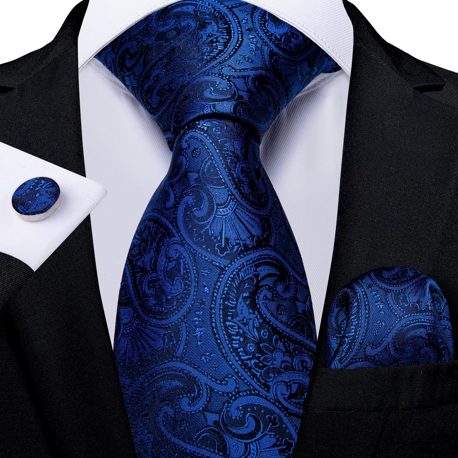 8Cm Blue Plaid Paisley Dot 100% Silk Men Tie Business Formal Wedding Party Necktie Hanky Cufflinks Set Mens Ties Gift