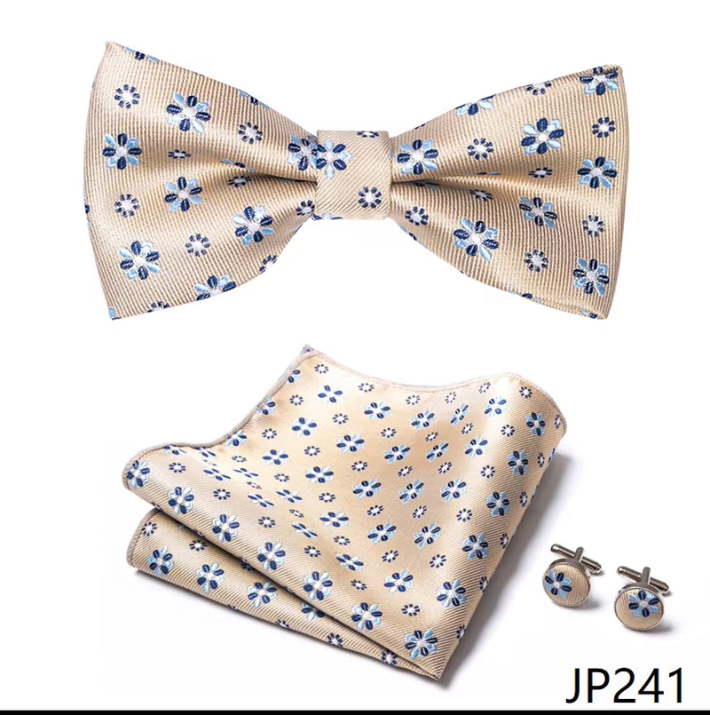 Slim Tie Set Men Bow Tie and Pocket Square Bowtie Necktie Cravate Handkerchief Man Corbatas Hombre Pajarita Fit Wedding