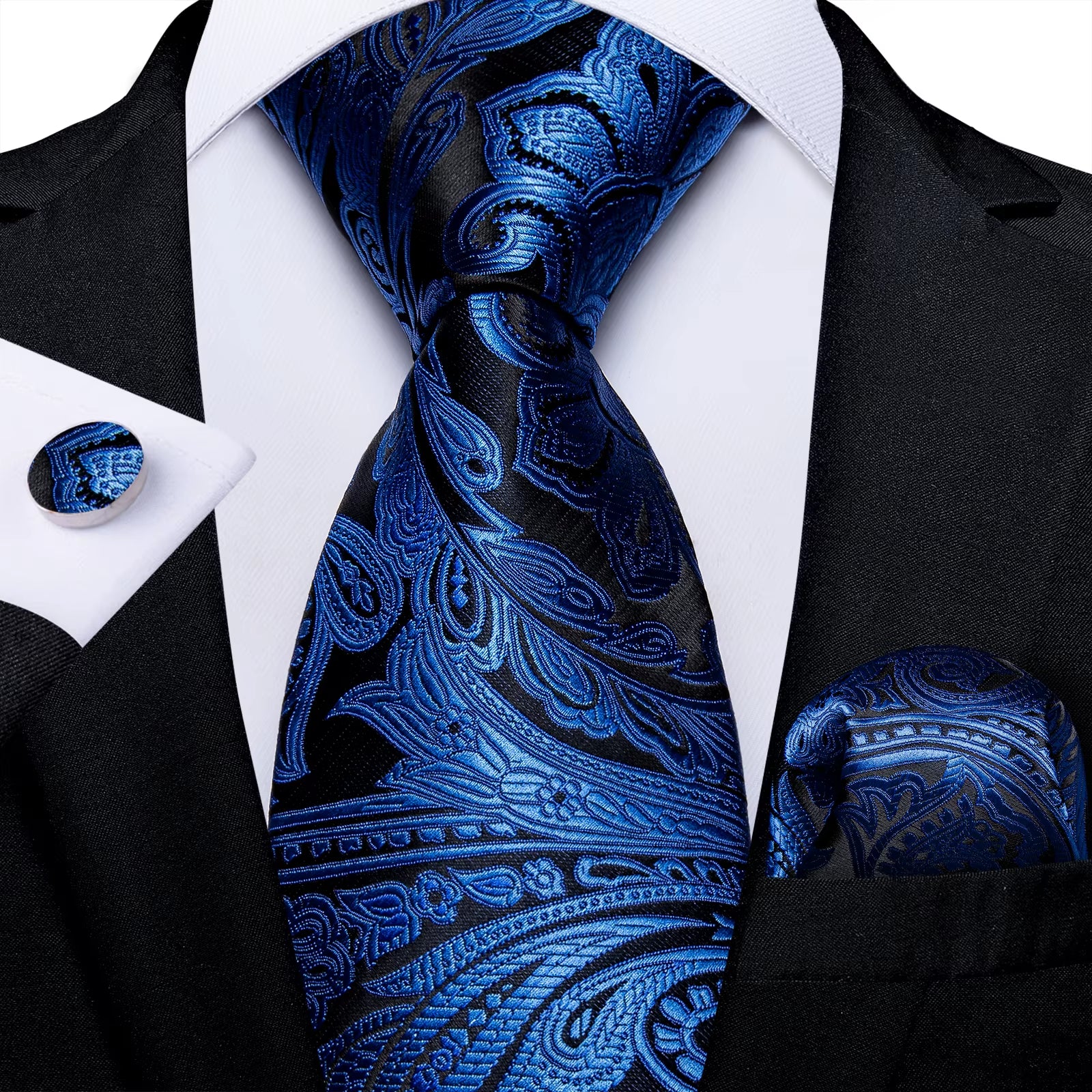 8Cm Blue Plaid Paisley Dot 100% Silk Men Tie Business Formal Wedding Party Necktie Hanky Cufflinks Set Mens Ties Gift