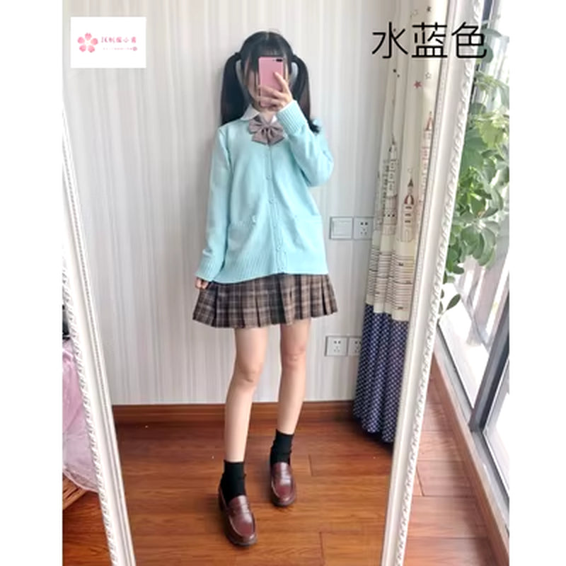 Japan School Sweater Spring and Autumn 100% V-Neck Cotton Knitted Sweater JK Uniforms Cardigan Multicolor Girls Student Cosplay