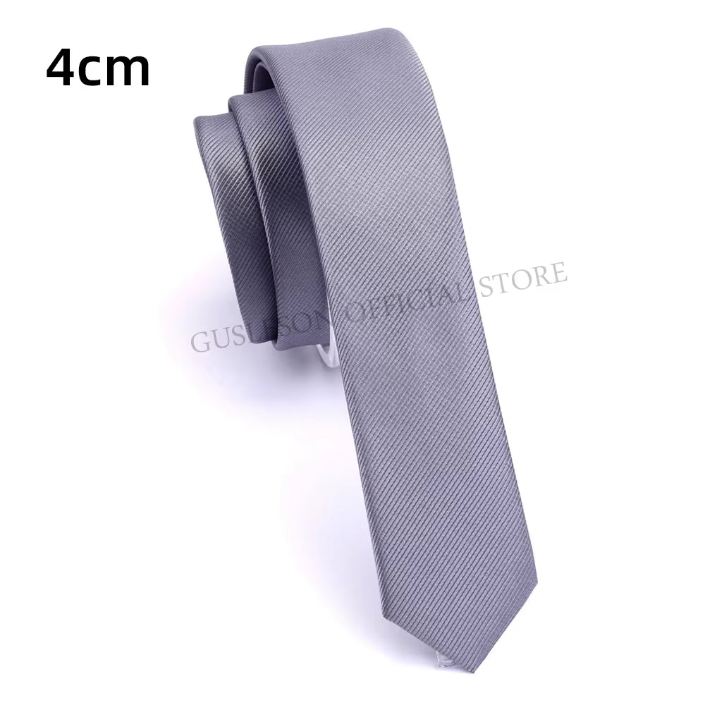 GUSLESON Quality Casual 4Cm Slim Solid Tie Red Yellow Green Ties Handmade Fashion Men Woven Skinny Necktie for Wedding Party