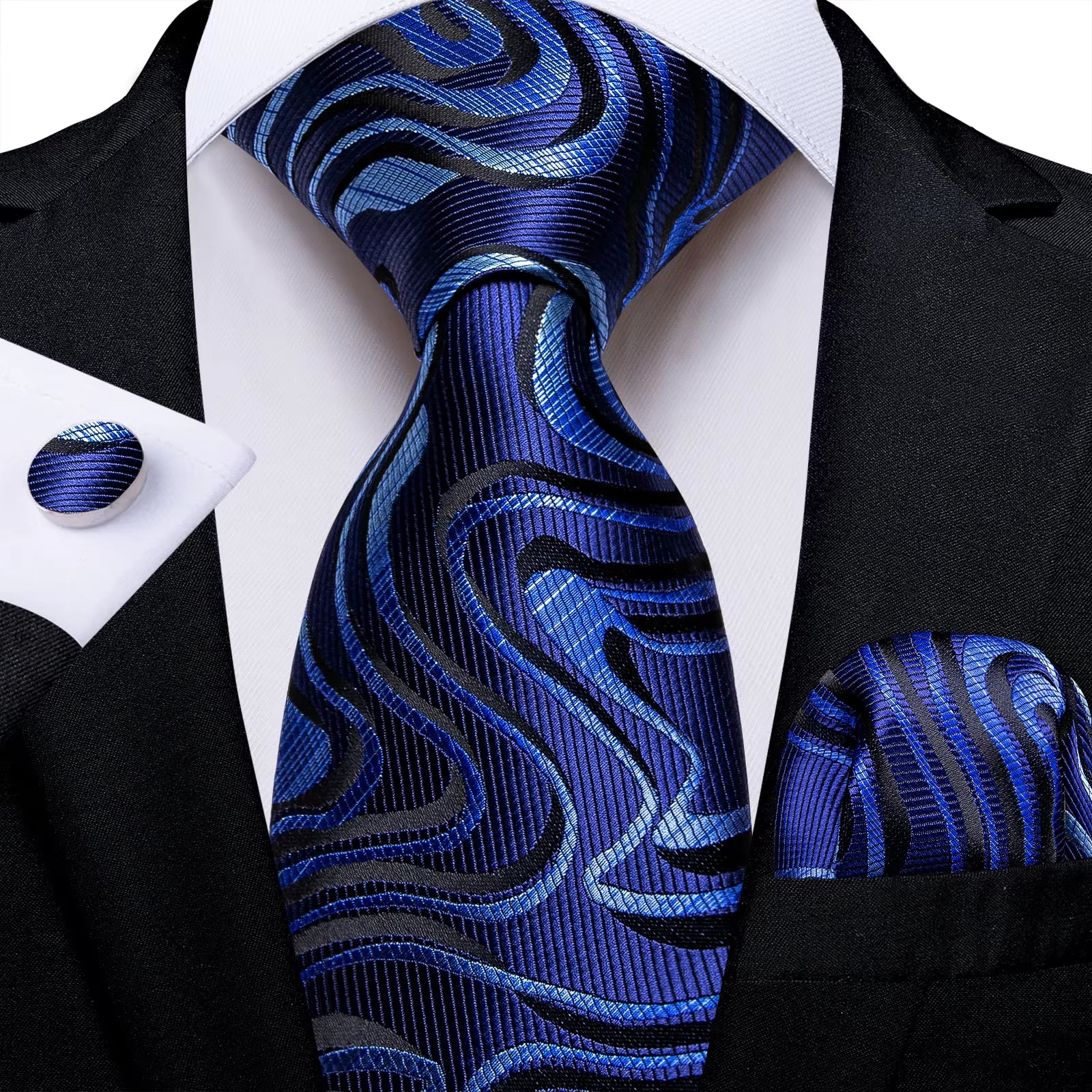 8Cm Blue Plaid Paisley Dot 100% Silk Men Tie Business Formal Wedding Party Necktie Hanky Cufflinks Set Mens Ties Gift